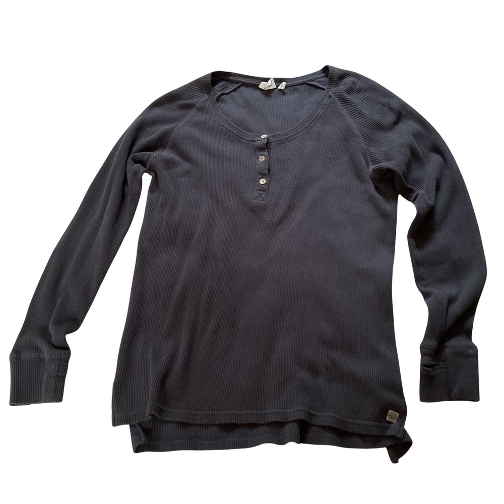 Ten Tree Womens Henley Top XL Charcoal Grey Waffle Knit Long Sleeve Thumbholes